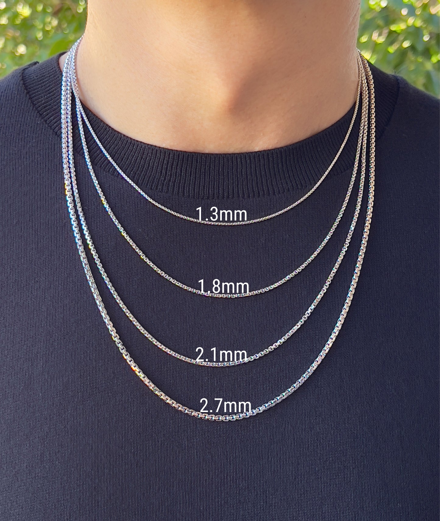 14K White Gold Round Box Chain Diamond Cut Necklace