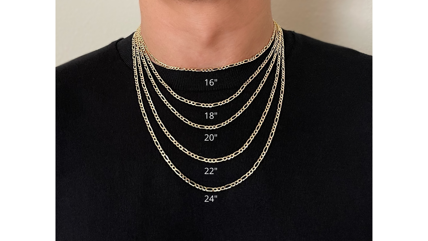 14K Gold Figaro Link Chain Diamond Cut Necklace