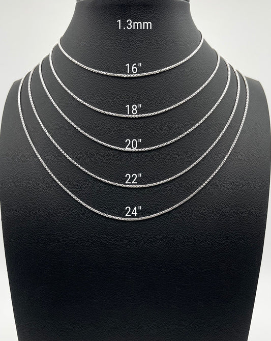 14K White Gold Round Box Chain Diamond Cut Necklace