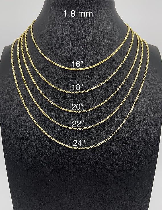 14K Yellow Gold Round Box Chain Diamond Cut Necklace