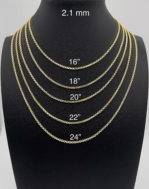 14K Yellow Gold Round Box Chain Diamond Cut Necklace