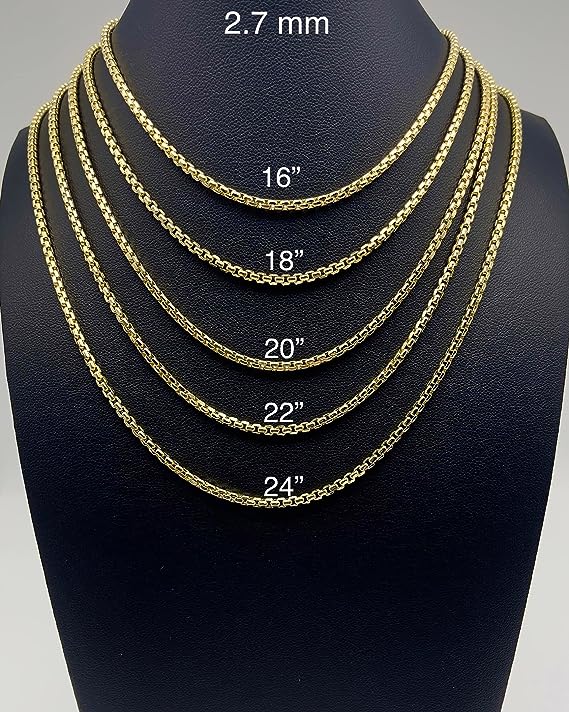 14K Yellow Gold Round Box Chain Diamond Cut Necklace