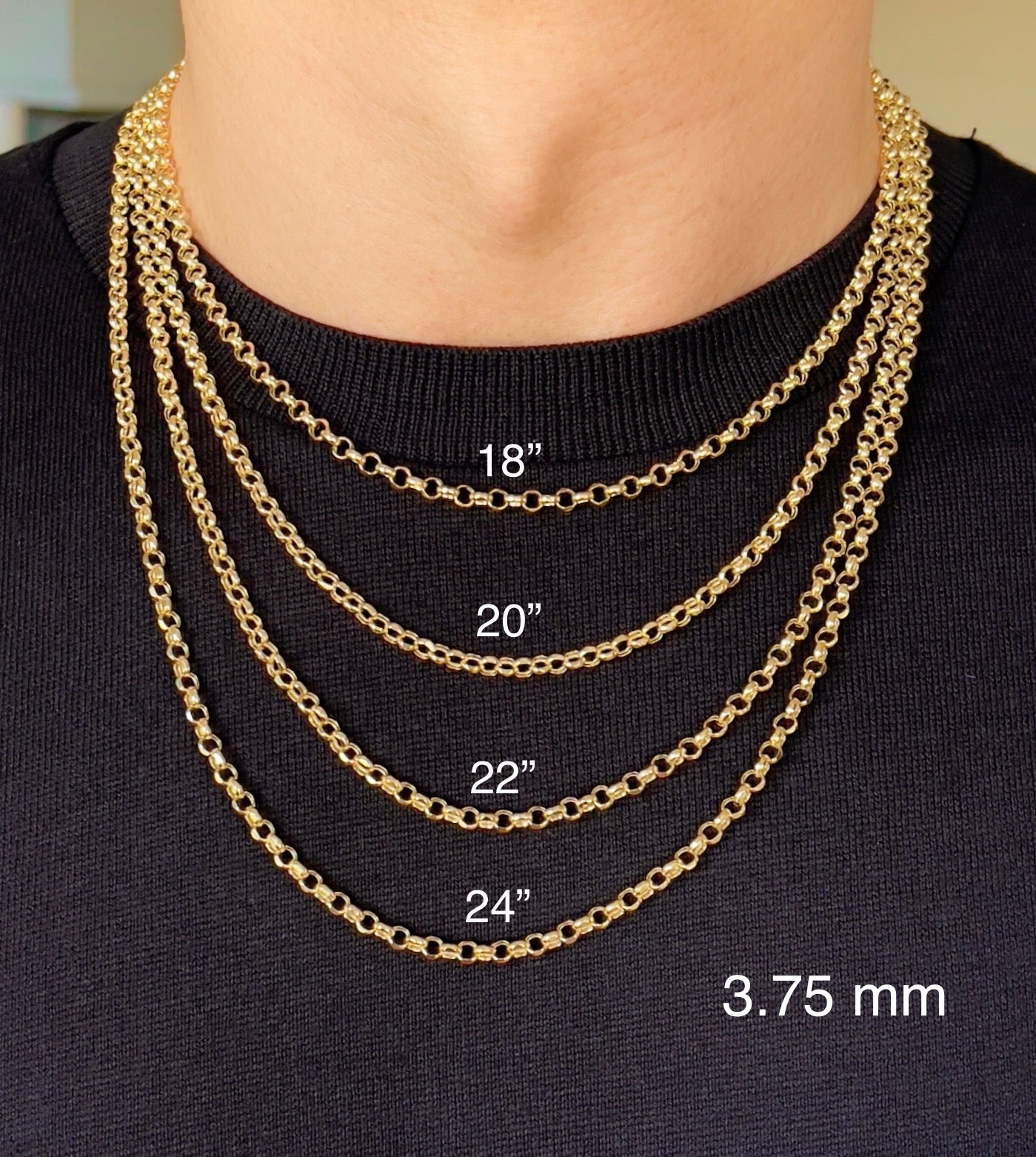 14K Yellow Gold Rolo Link Chain Diamond Cut Necklace