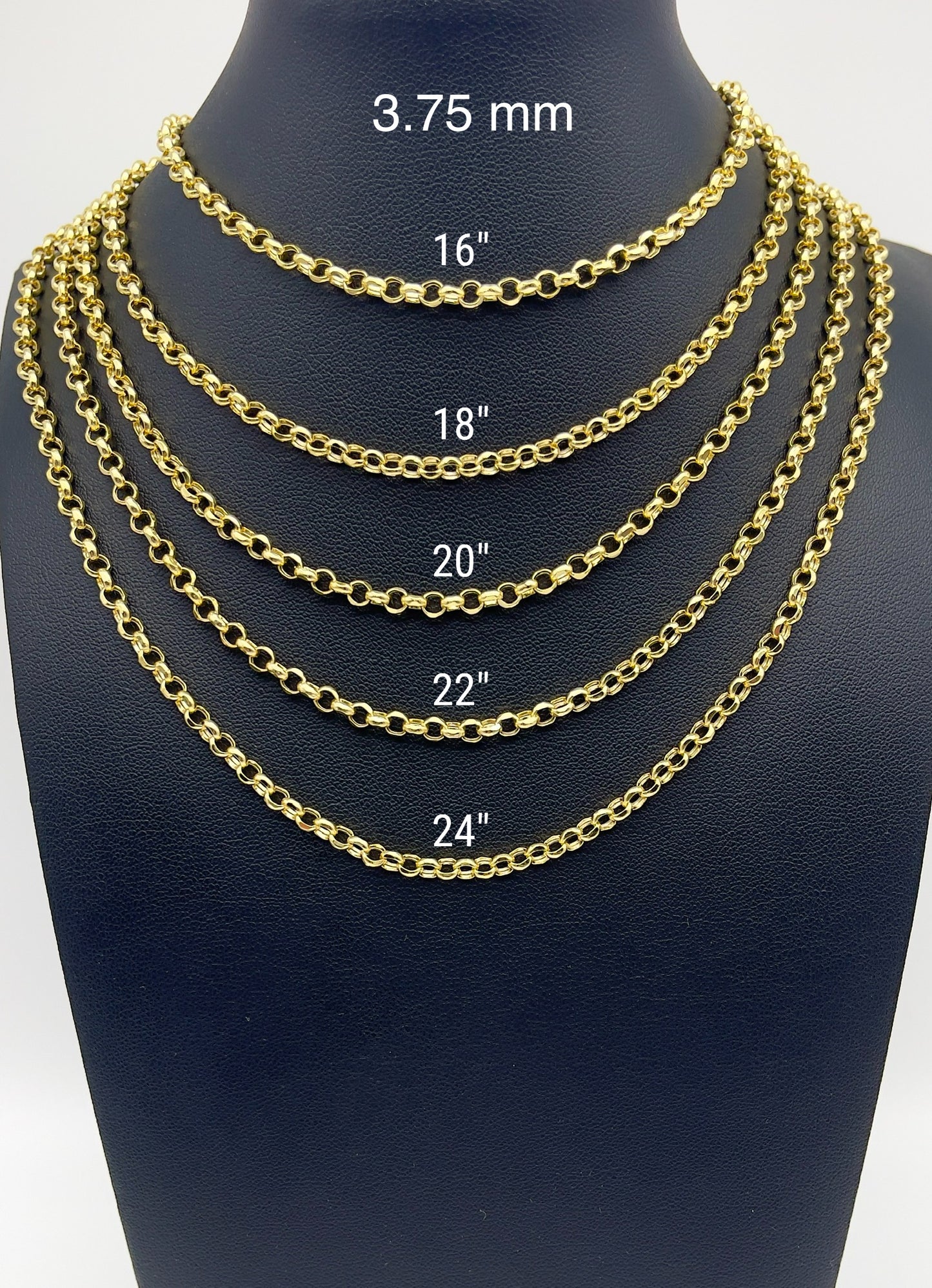14K Yellow Gold Rolo Link Chain Diamond Cut Necklace