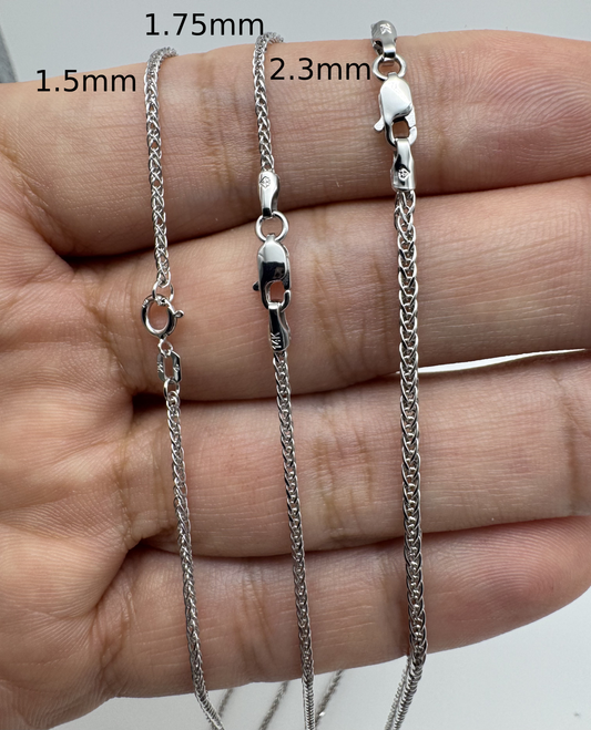 14K White Gold Square Wheat Chain Diamond Cut Necklace
