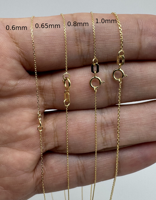 14K Solid Gold Delicate Cable Chain Diamond Cut Necklace