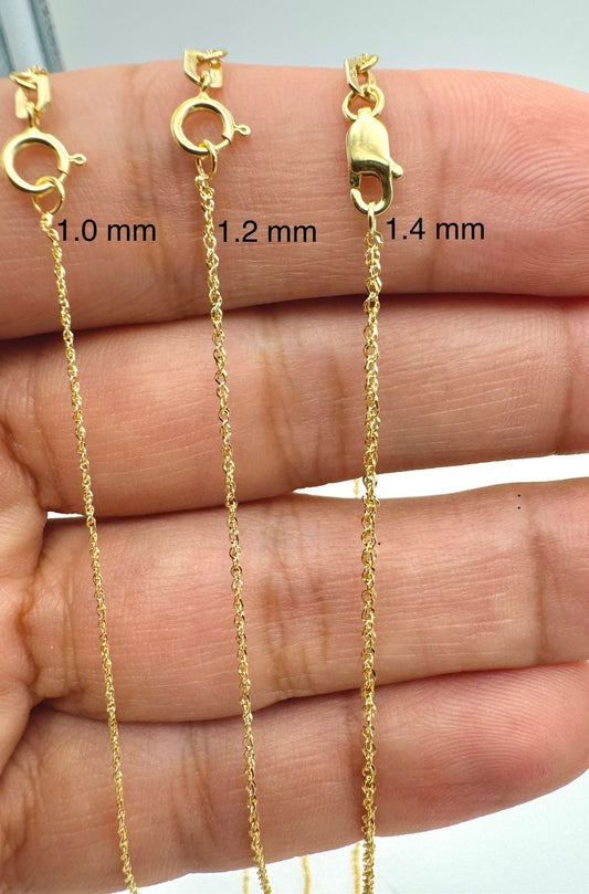 14K Solid Gold Delicate Sparkly Singapore Chain Diamond Cut Necklace