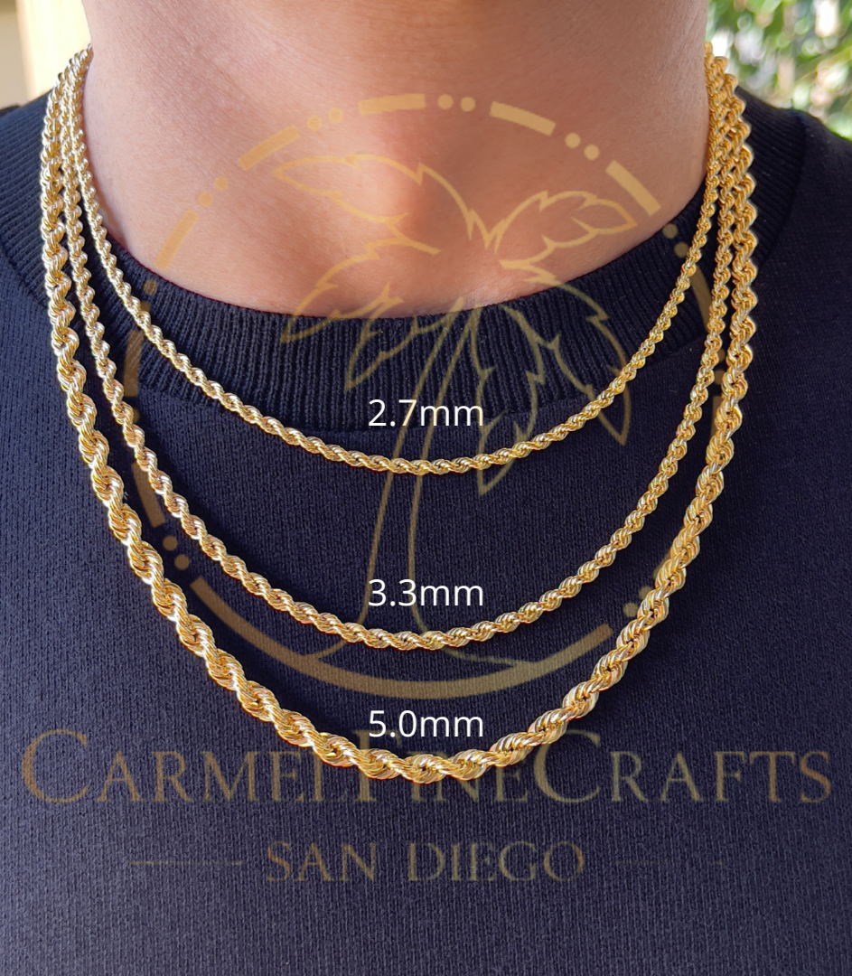 14K Yellow Gold Hollow Laser Rope Chain Diamond Cut Necklace