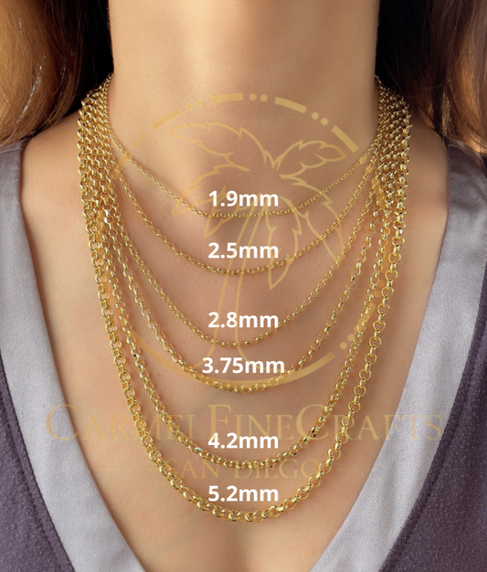 14K Yellow Gold Rolo Link Chain Diamond Cut Necklace