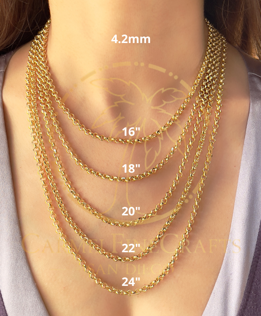 14K Yellow Gold Rolo Link Chain Diamond Cut Necklace