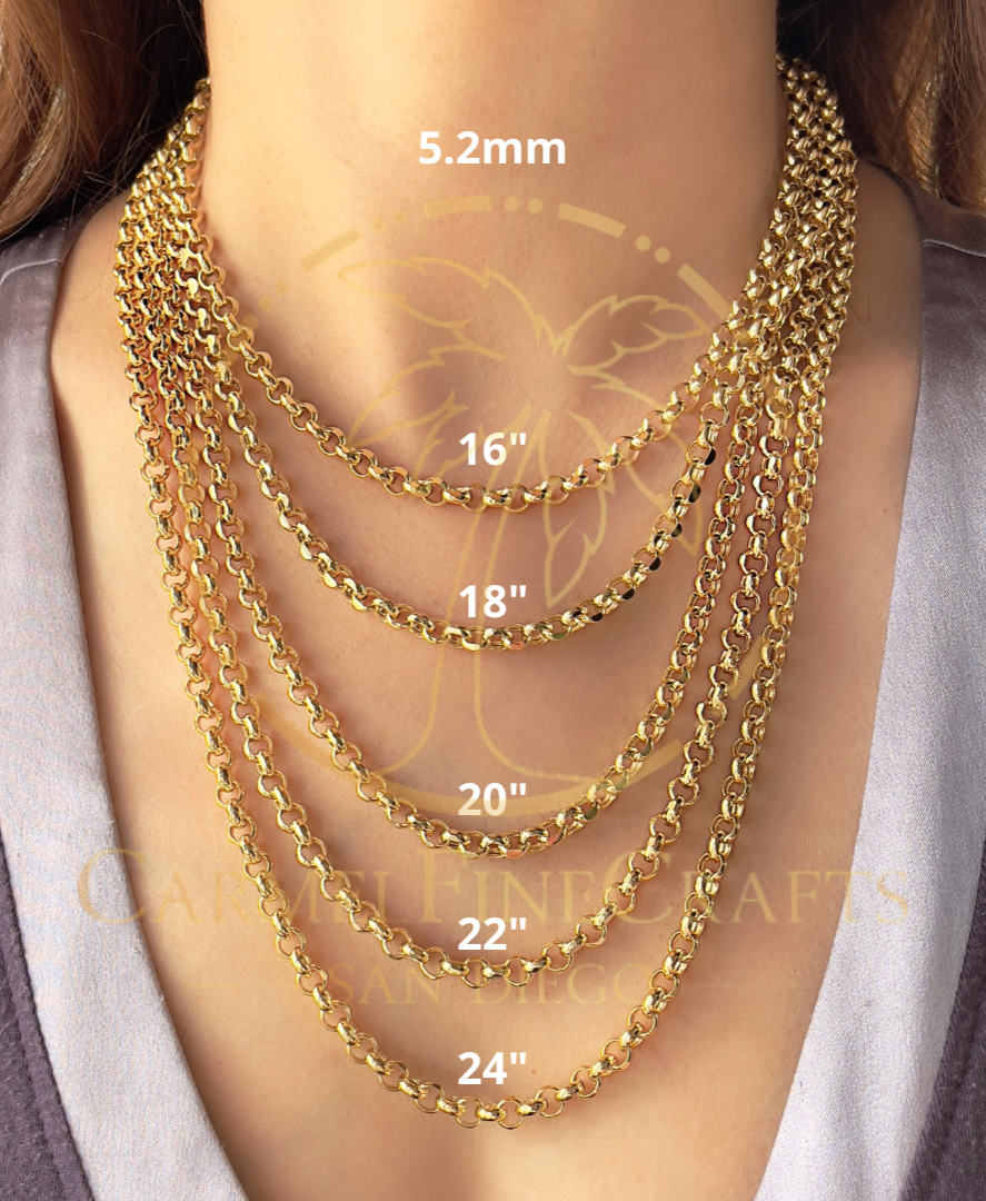 14K Yellow Gold Rolo Link Chain Diamond Cut Necklace
