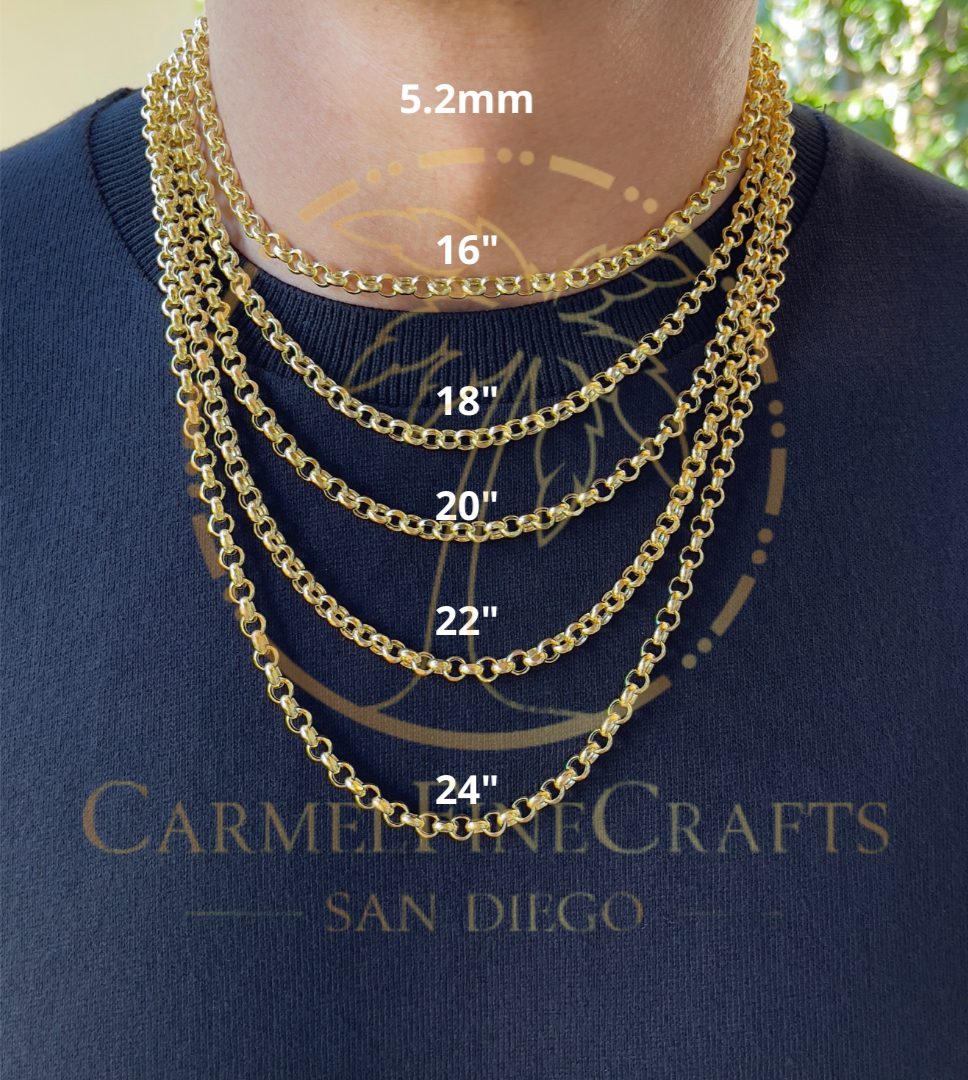 14K Yellow Gold Rolo Link Chain Diamond Cut Necklace