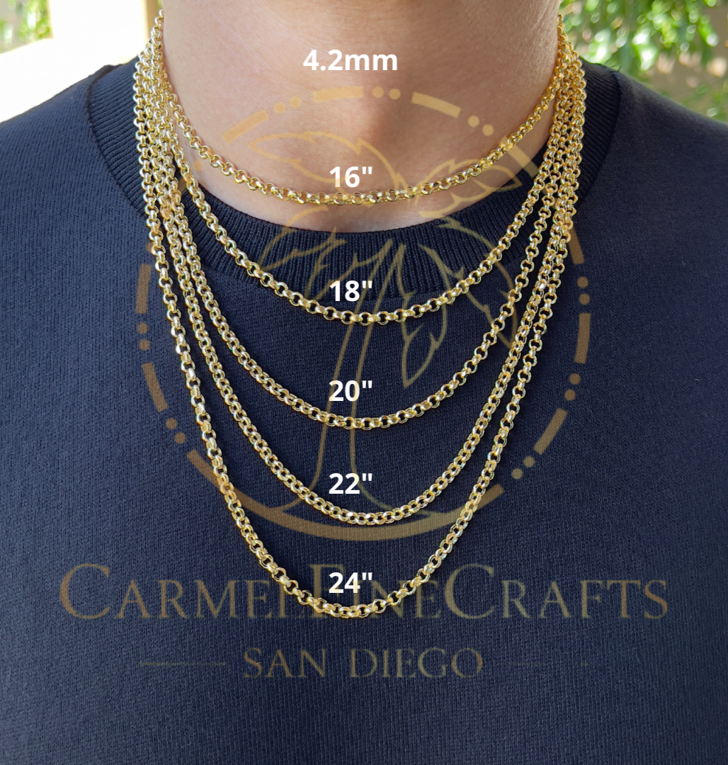 14K Yellow Gold Rolo Link Chain Diamond Cut Necklace