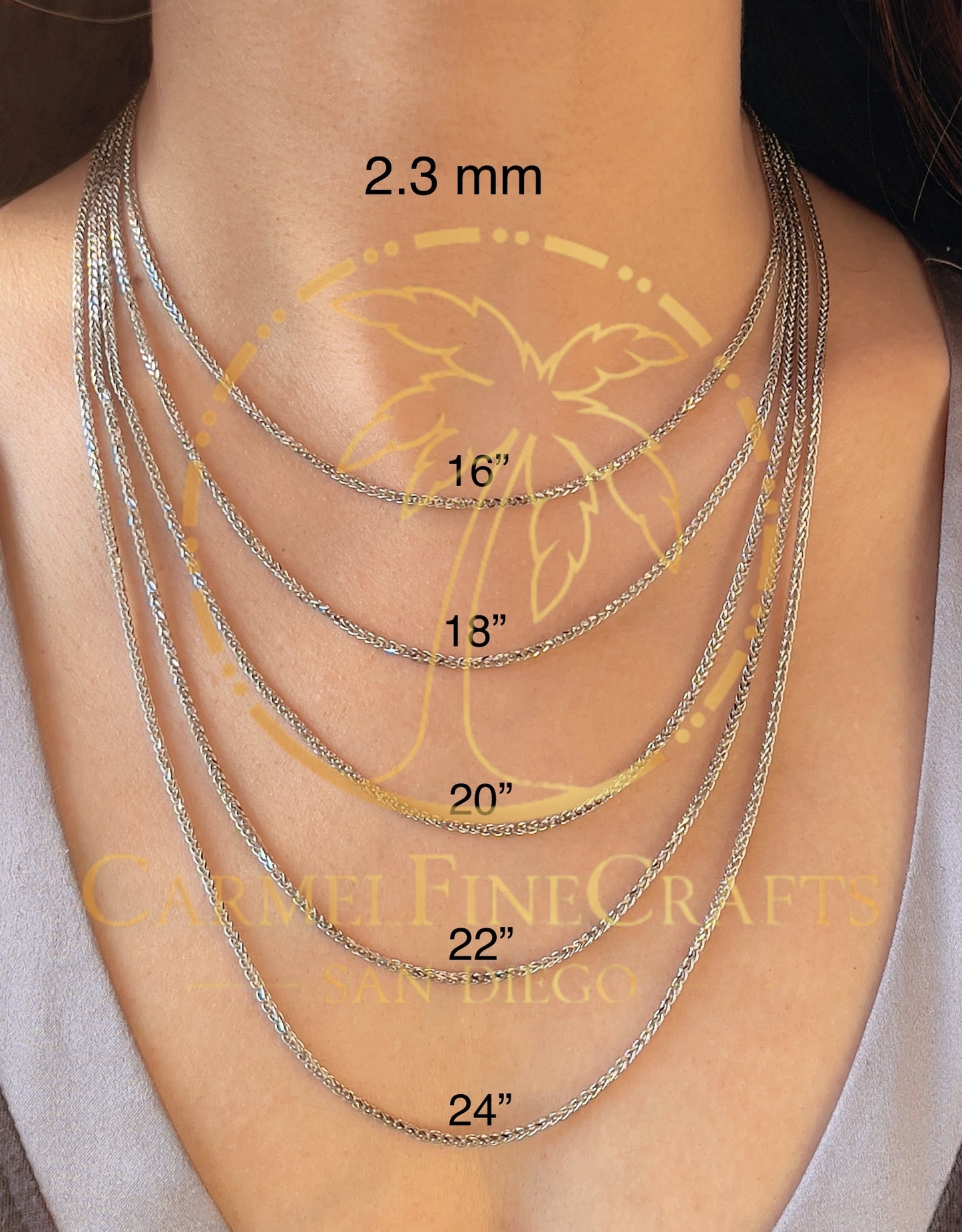 14K White Gold Square Wheat Chain Diamond Cut Necklace
