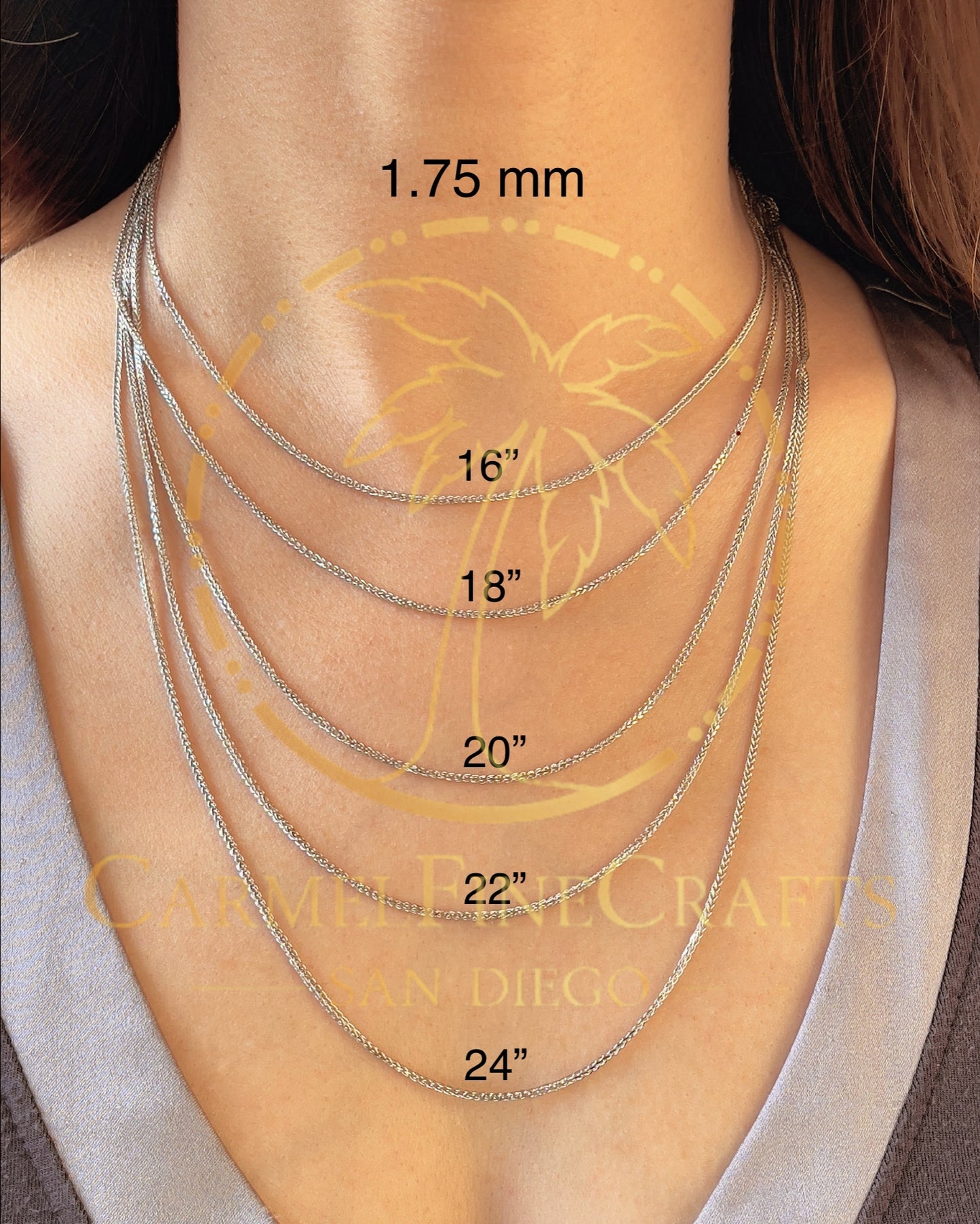 14K White Gold Square Wheat Chain Diamond Cut Necklace