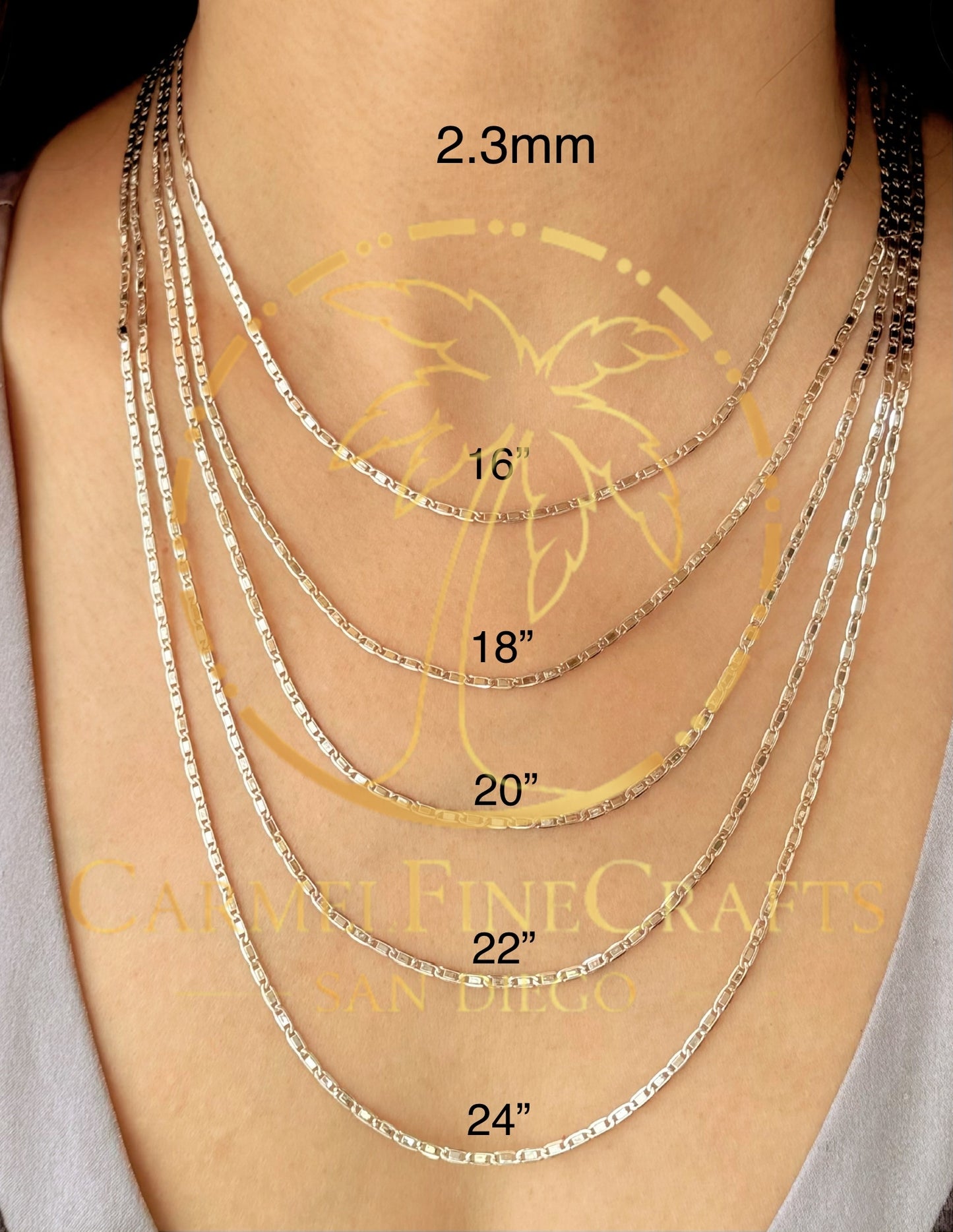 14K White Gold Diamond Cut Valentino Link Chain Necklace