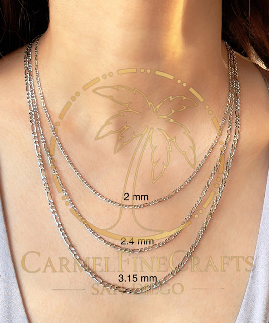 14K White Gold Figaro Link Chain Diamond Cut Necklace