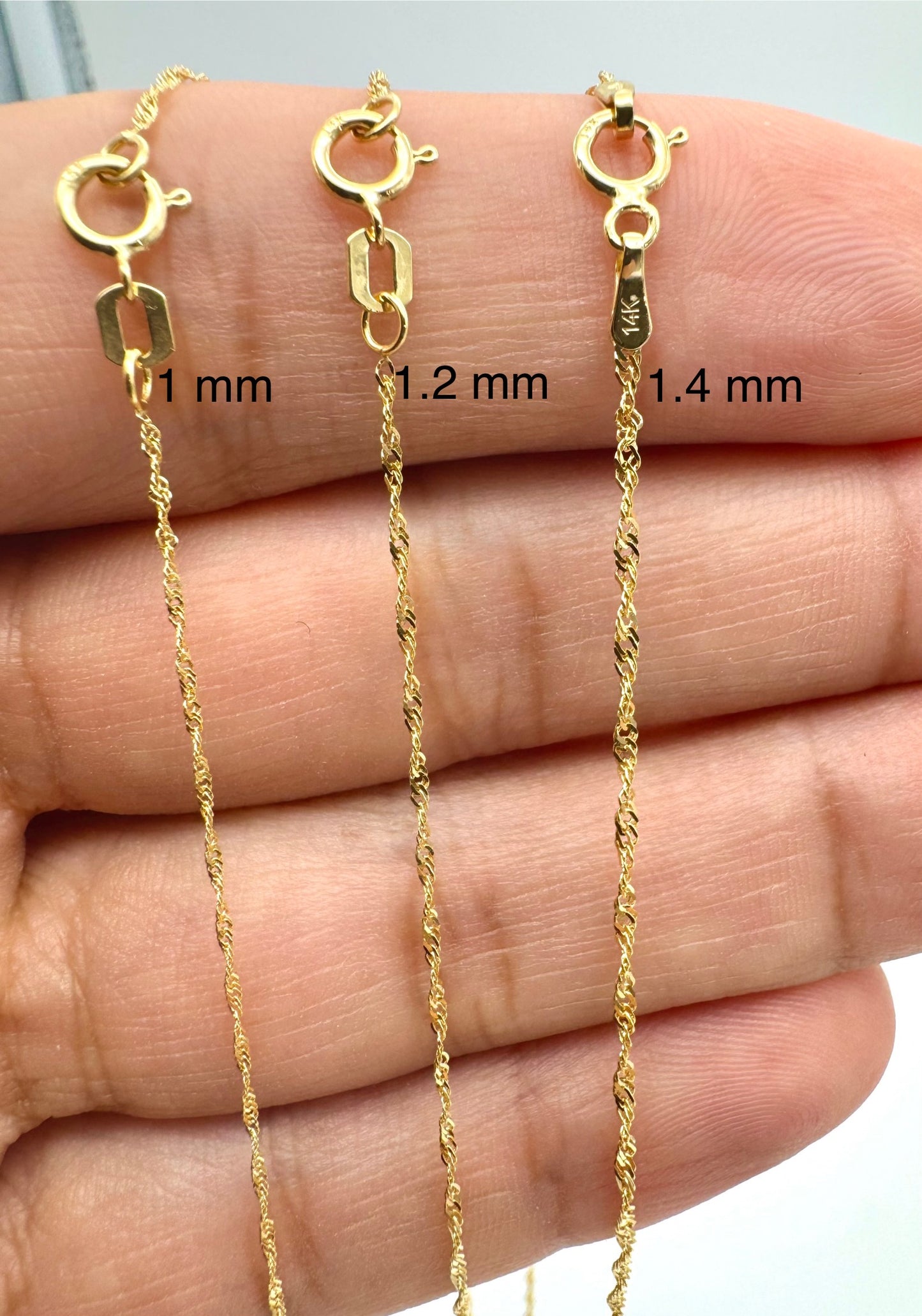 14K Solid Gold Delicate Singapore Chain Diamond Cut Necklace