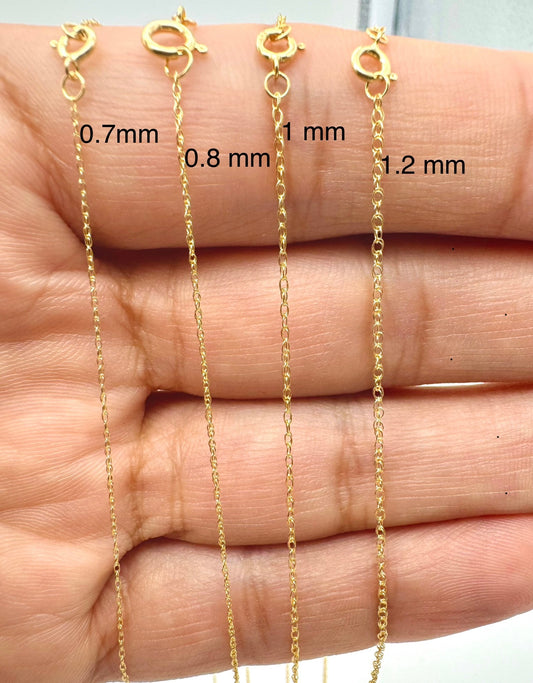 14K Solid Gold Delicate Pendant Rope Chain Diamond Cut Necklace
