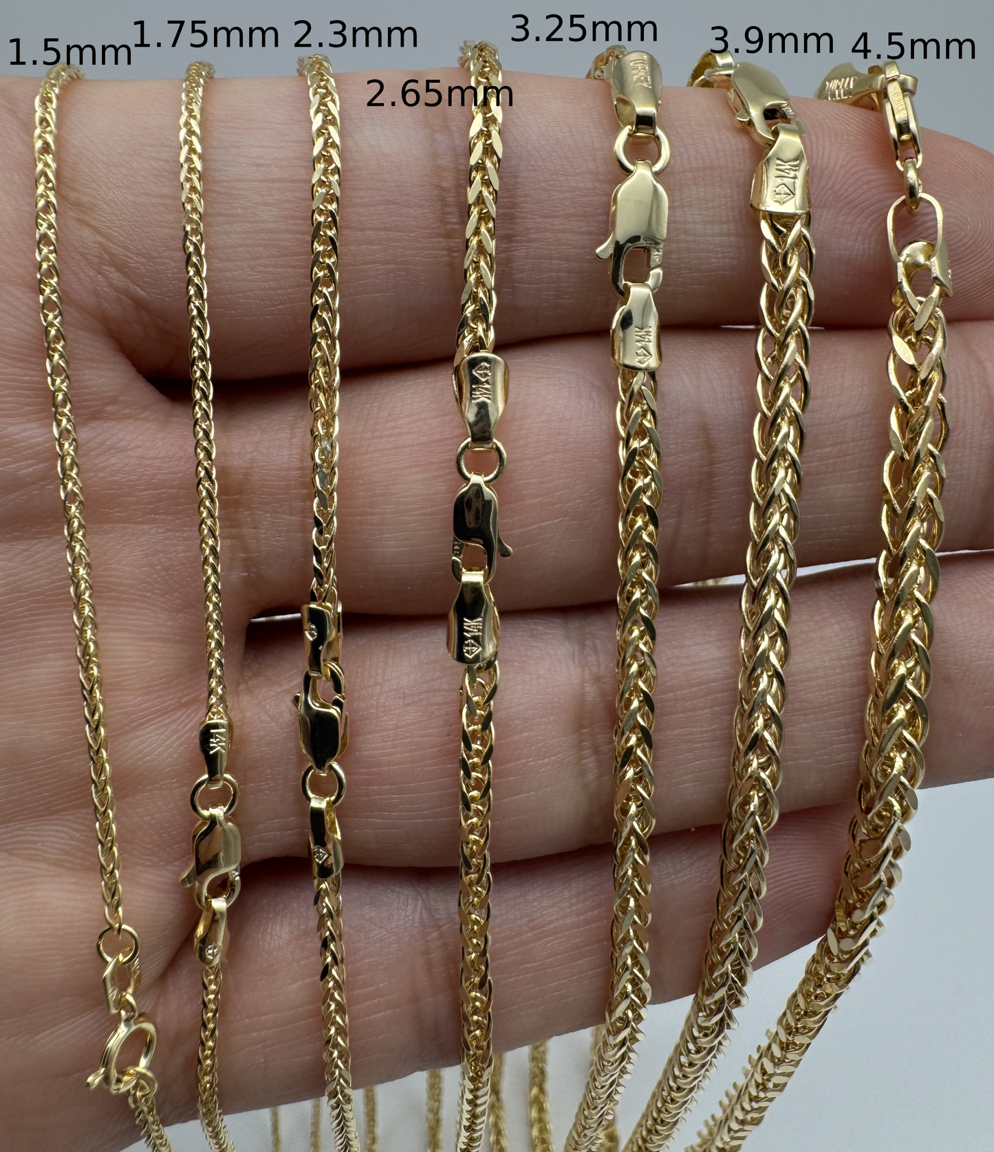 14K Gold Square Wheat Chain Diamond Cut Necklace