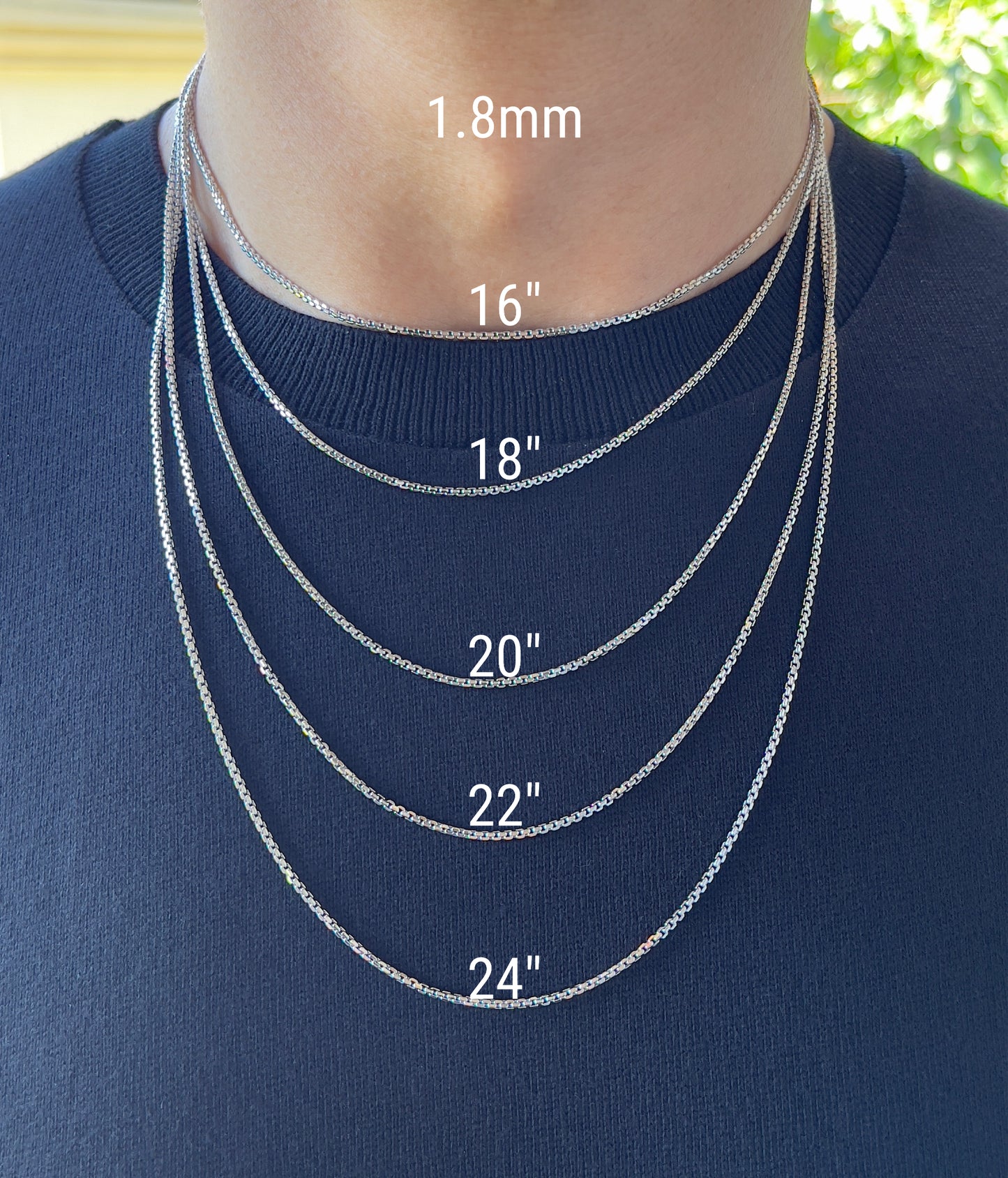14K White Gold Round Box Chain Diamond Cut Necklace