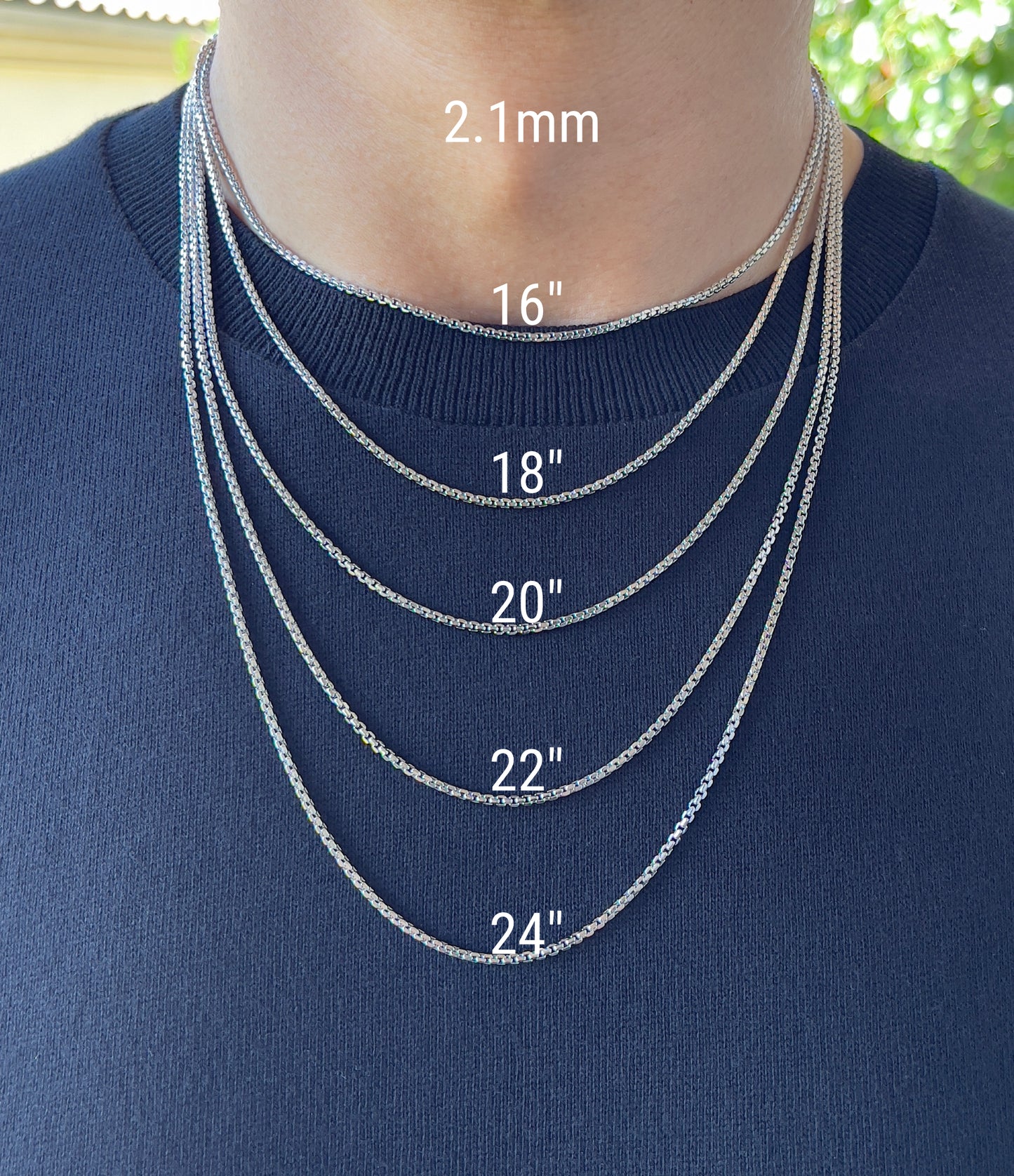 14K White Gold Round Box Chain Diamond Cut Necklace