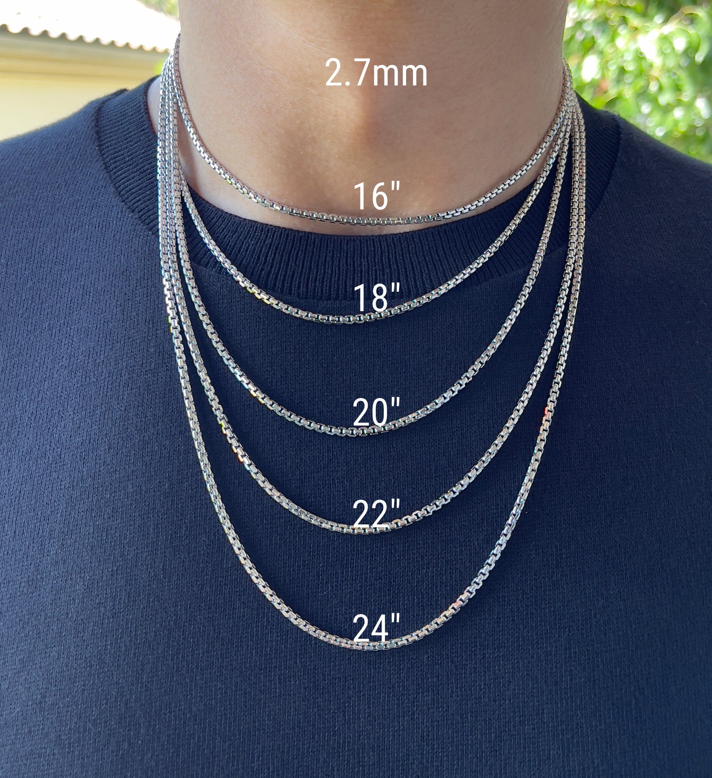14K White Gold Round Box Chain Diamond Cut Necklace