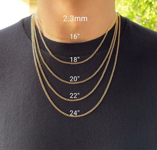 14K Yellow Gold Cuban Open Link Chain Diamond Cut Necklace