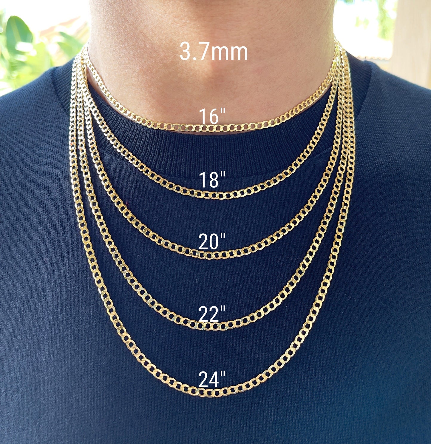 14K Yellow Gold Cuban Open Link Chain Diamond Cut Necklace