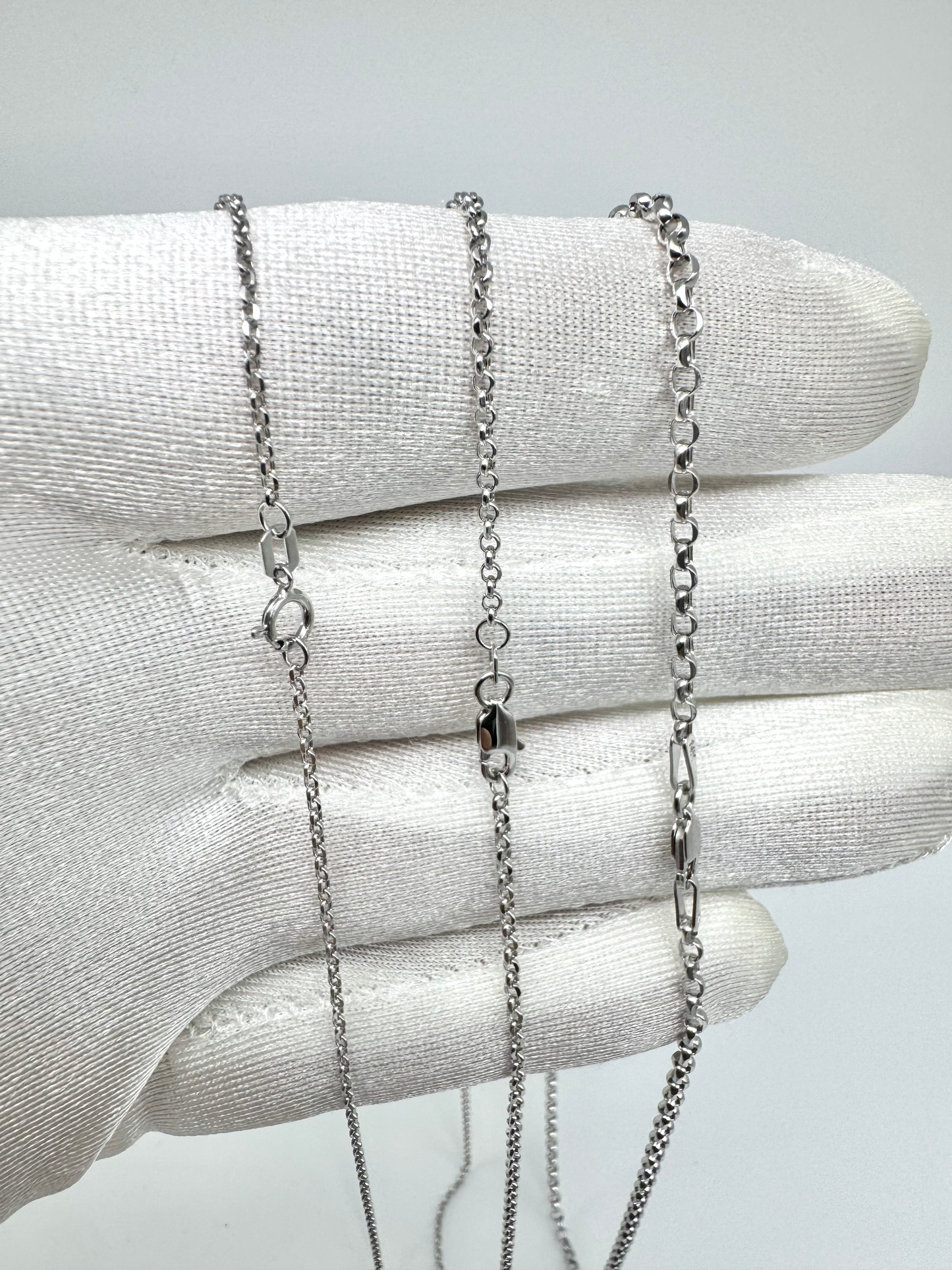 14K White Gold Rolo Link Chain Diamond Cut Necklace