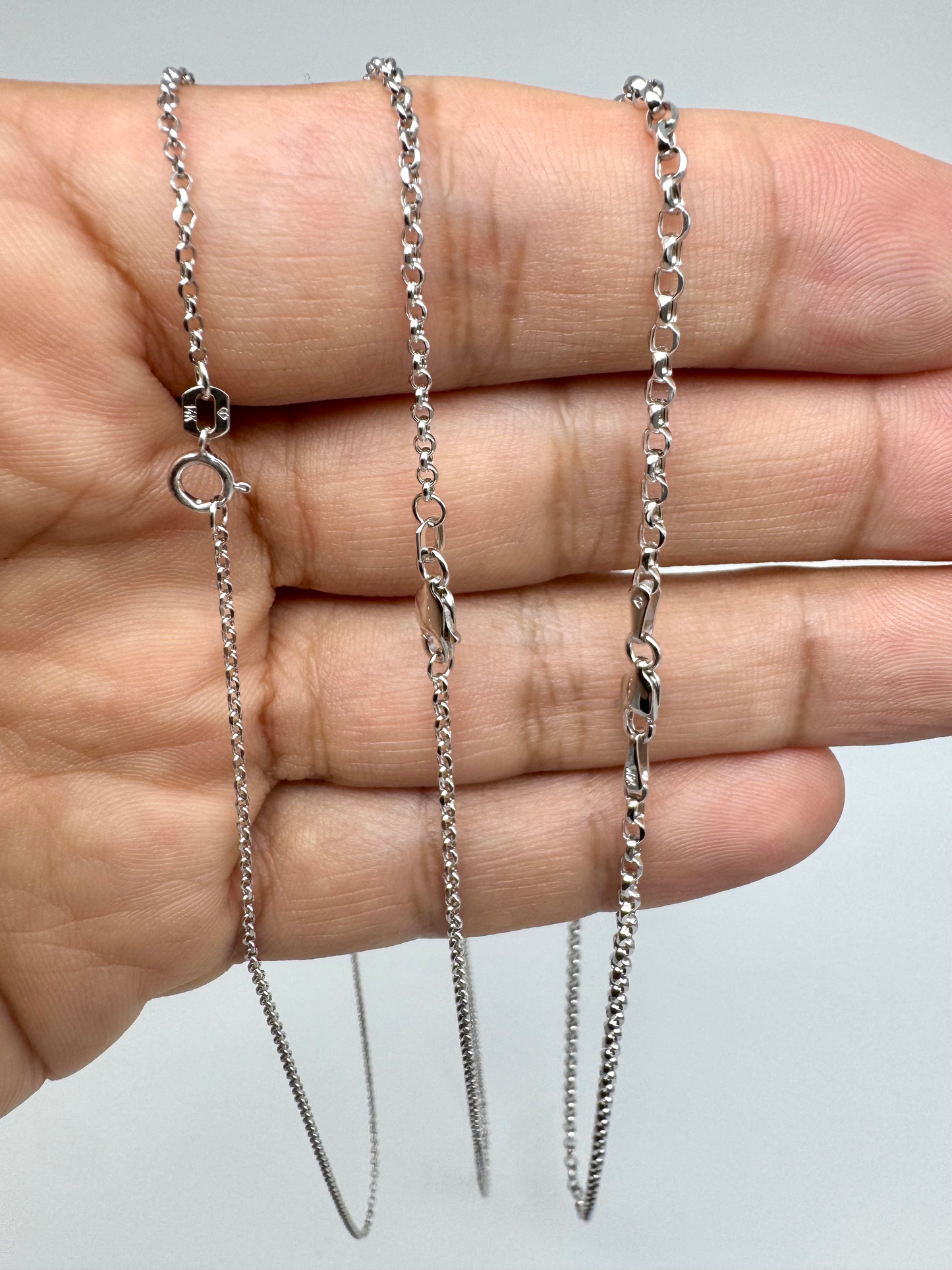 14K White Gold Rolo Link Chain Diamond Cut Necklace