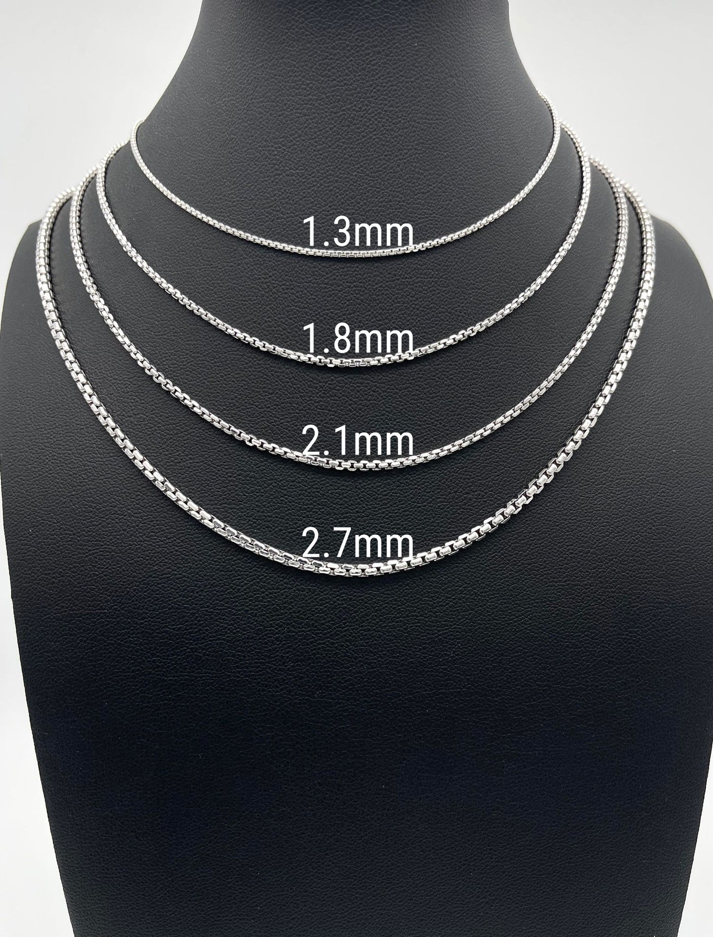 14K White Gold Round Box Chain Diamond Cut Necklace