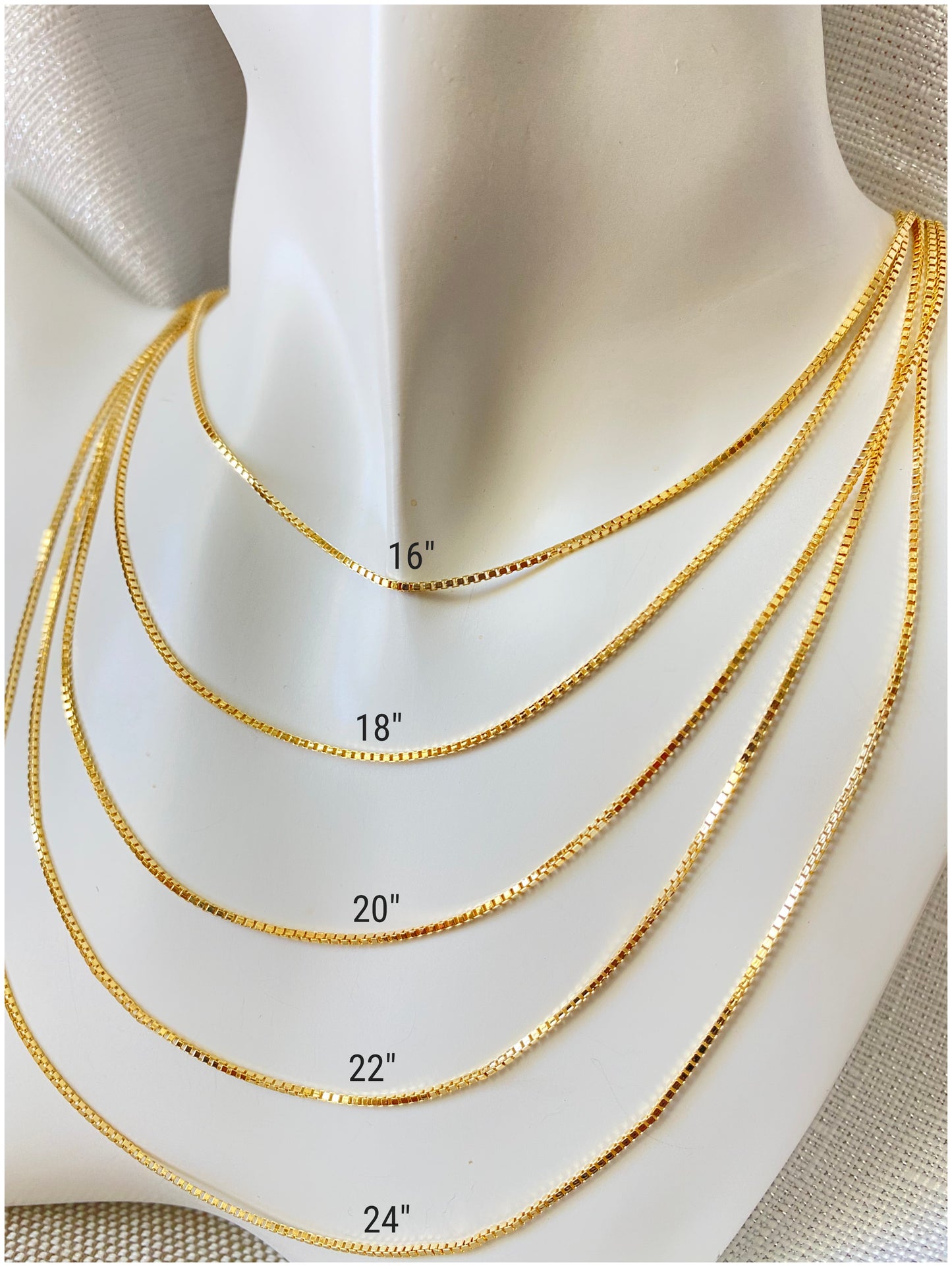 14K Yellow Gold Mirror Square Box Link Chain Diamond Cut Necklace