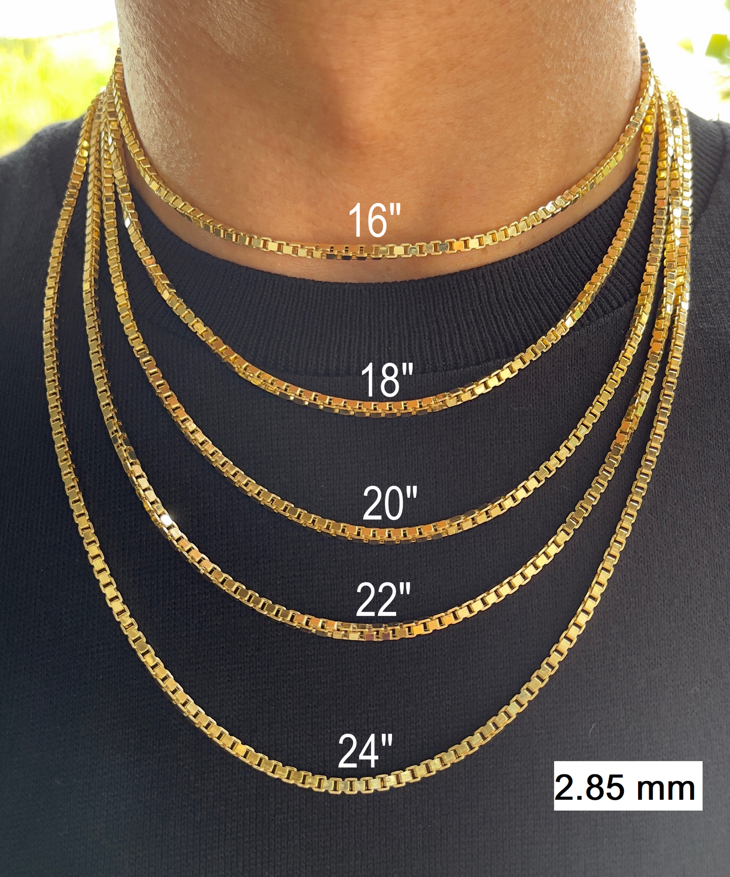 14K Yellow Gold Mirror Square Box Link Chain Diamond Cut Necklace