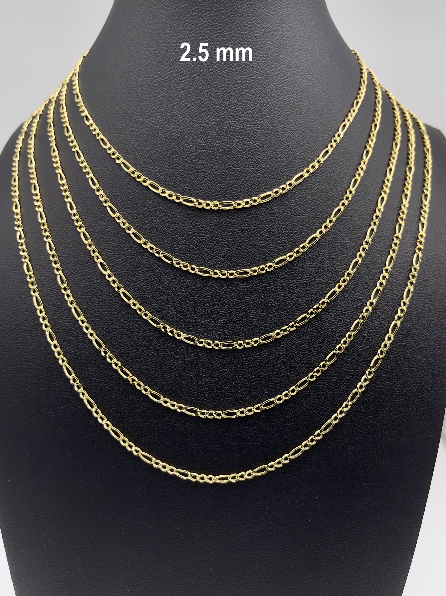 14K Gold Figaro Link Chain Diamond Cut Necklace
