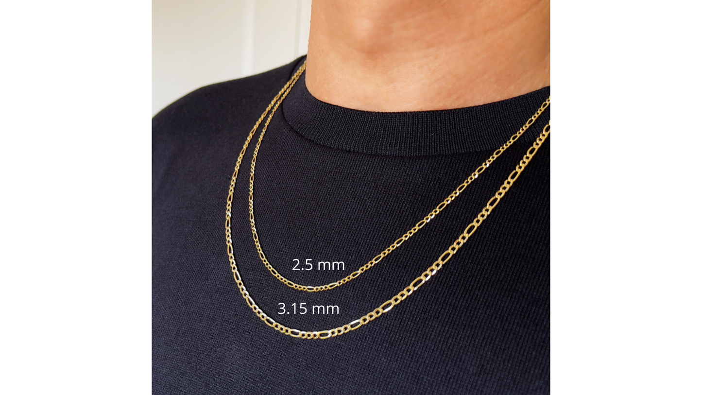 14K Gold Figaro Link Chain Diamond Cut Necklace
