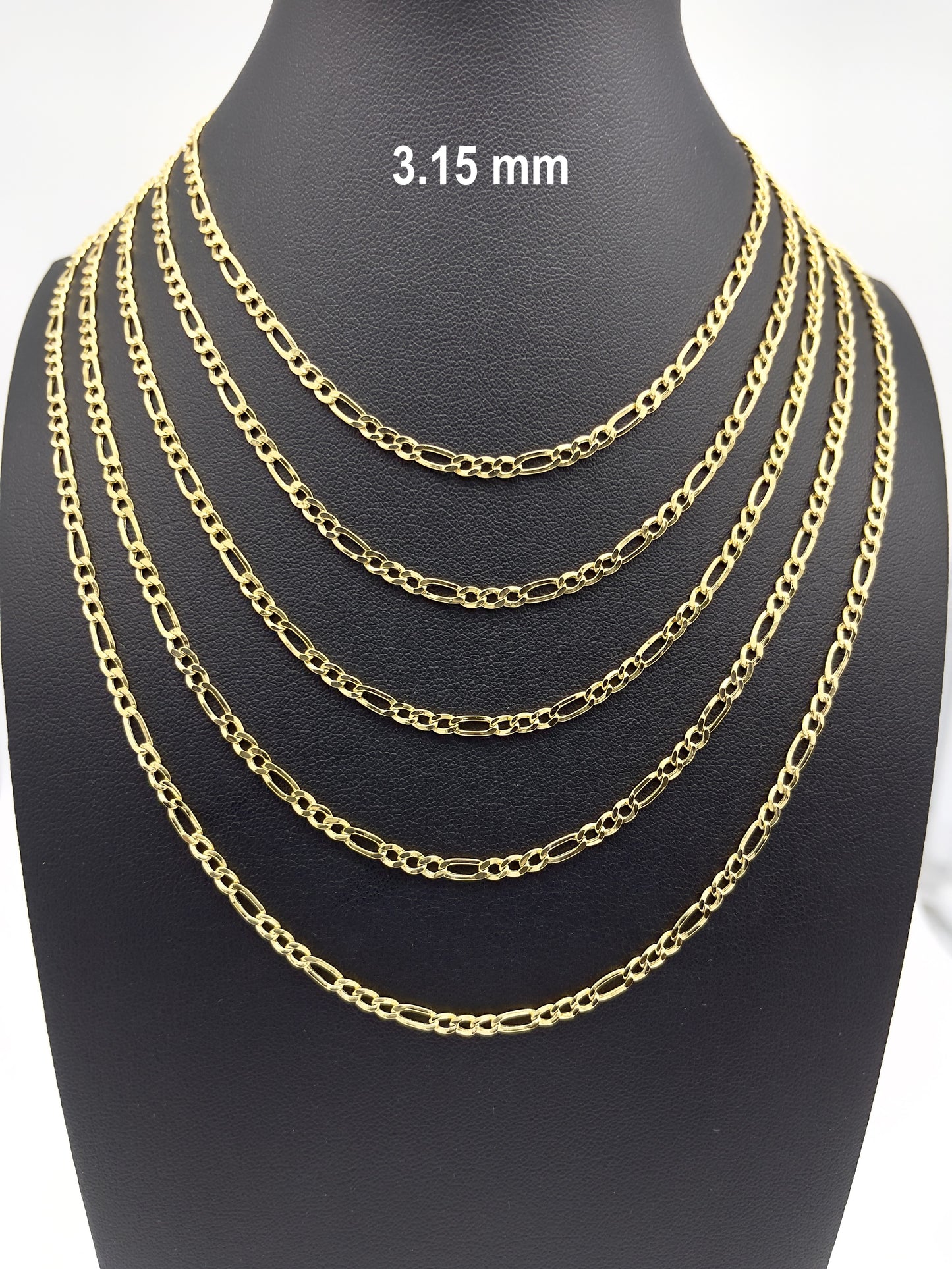 14K Gold Figaro Link Chain Diamond Cut Necklace