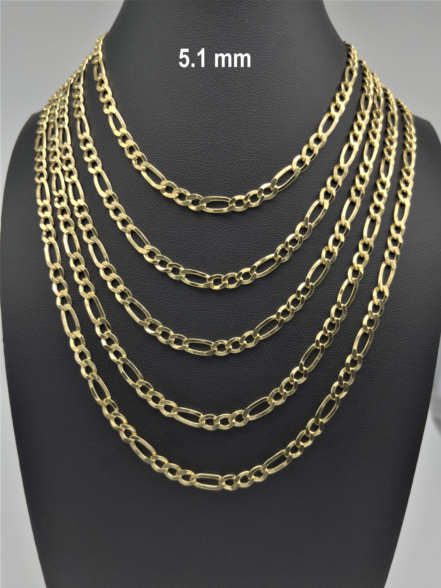 14K Gold Figaro Link Chain Diamond Cut Necklace