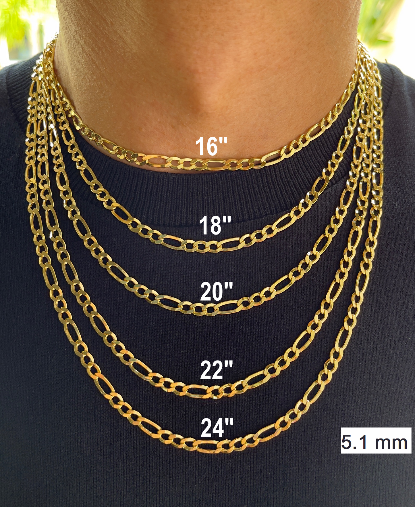 14K Gold Figaro Link Chain Diamond Cut Necklace