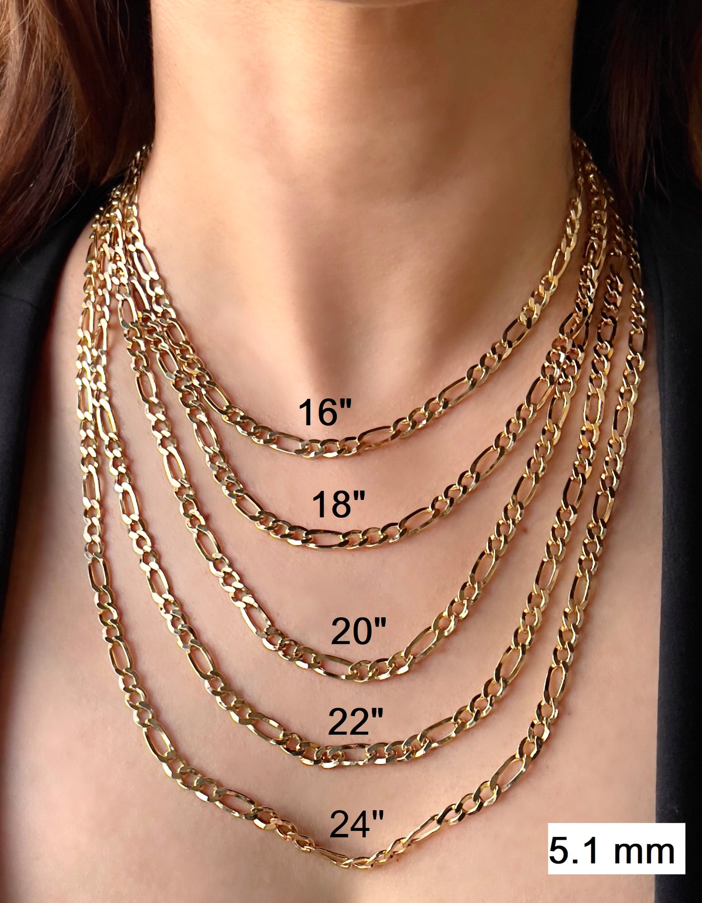 14K Gold Figaro Link Chain Diamond Cut Necklace