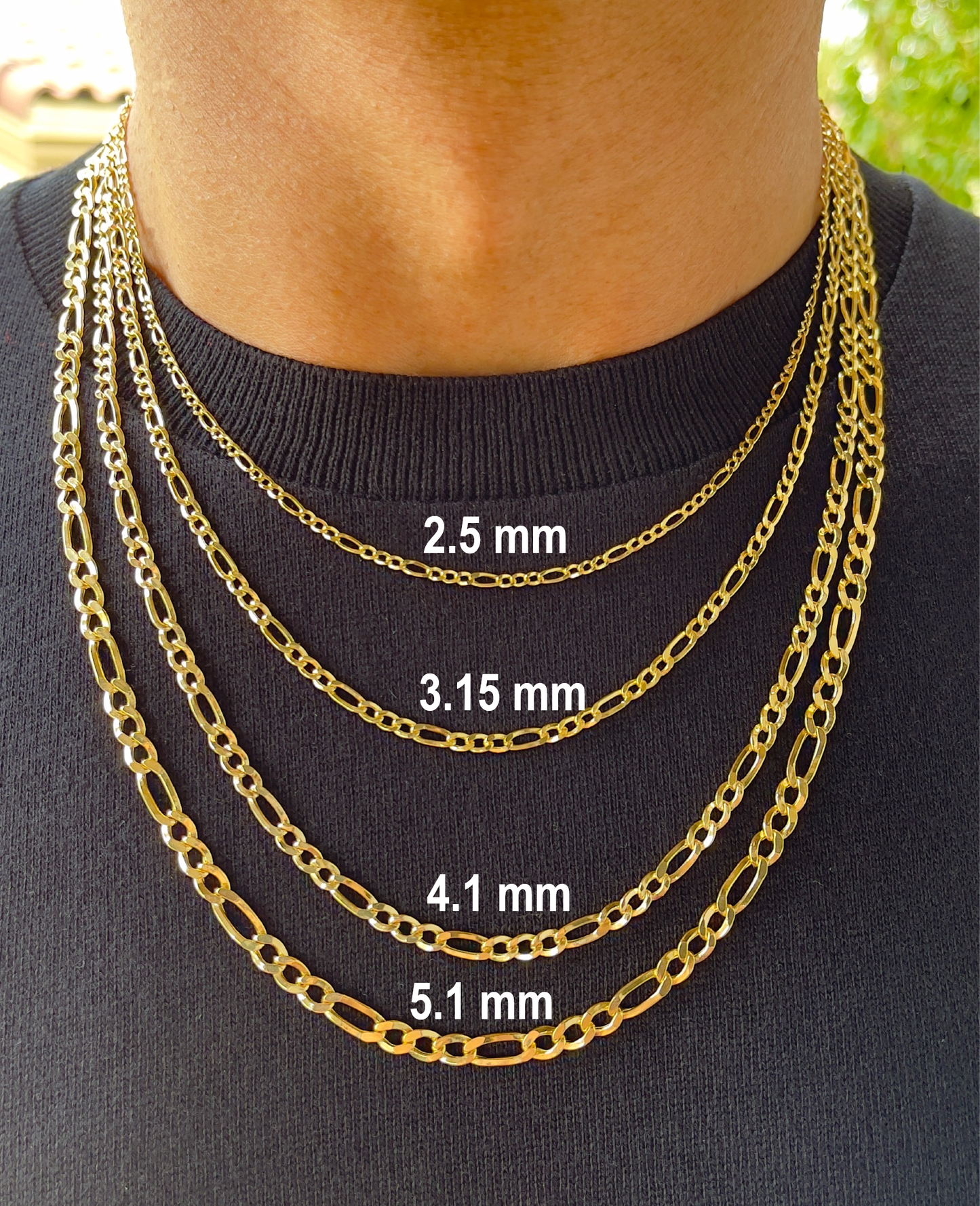 14K Gold Figaro Link Chain Diamond Cut Necklace