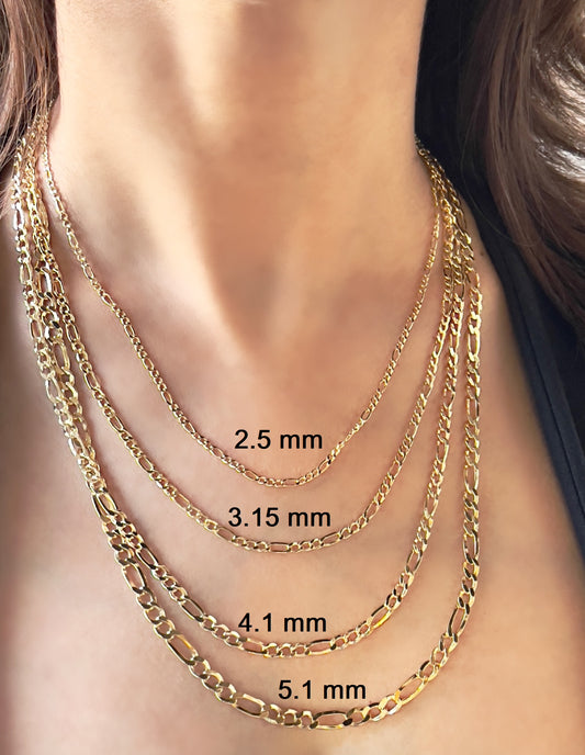 14K Gold Figaro Link Chain Diamond Cut Necklace