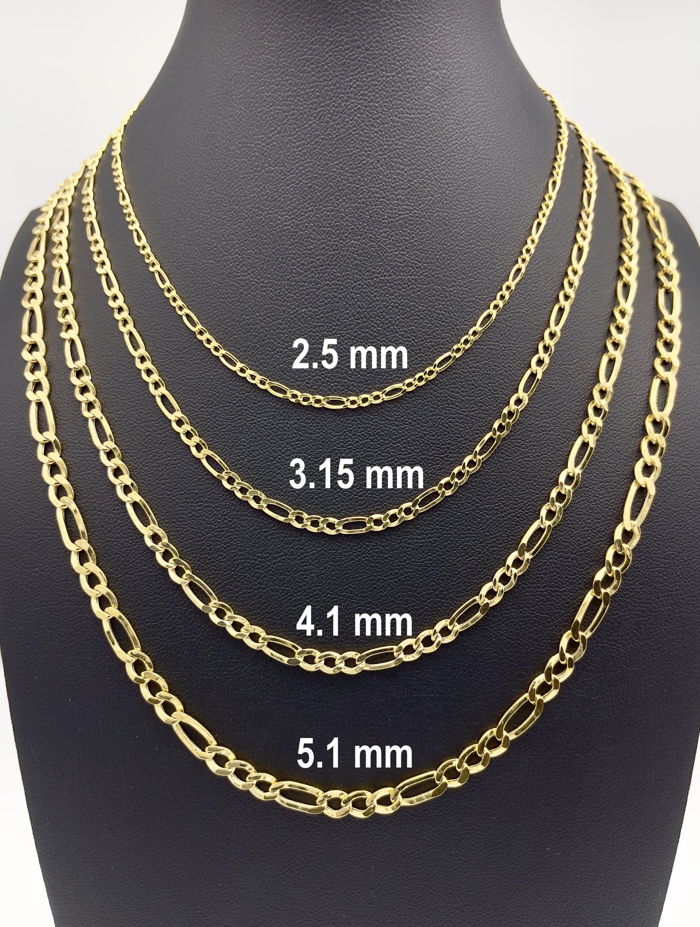 14K Gold Figaro Link Chain Diamond Cut Necklace