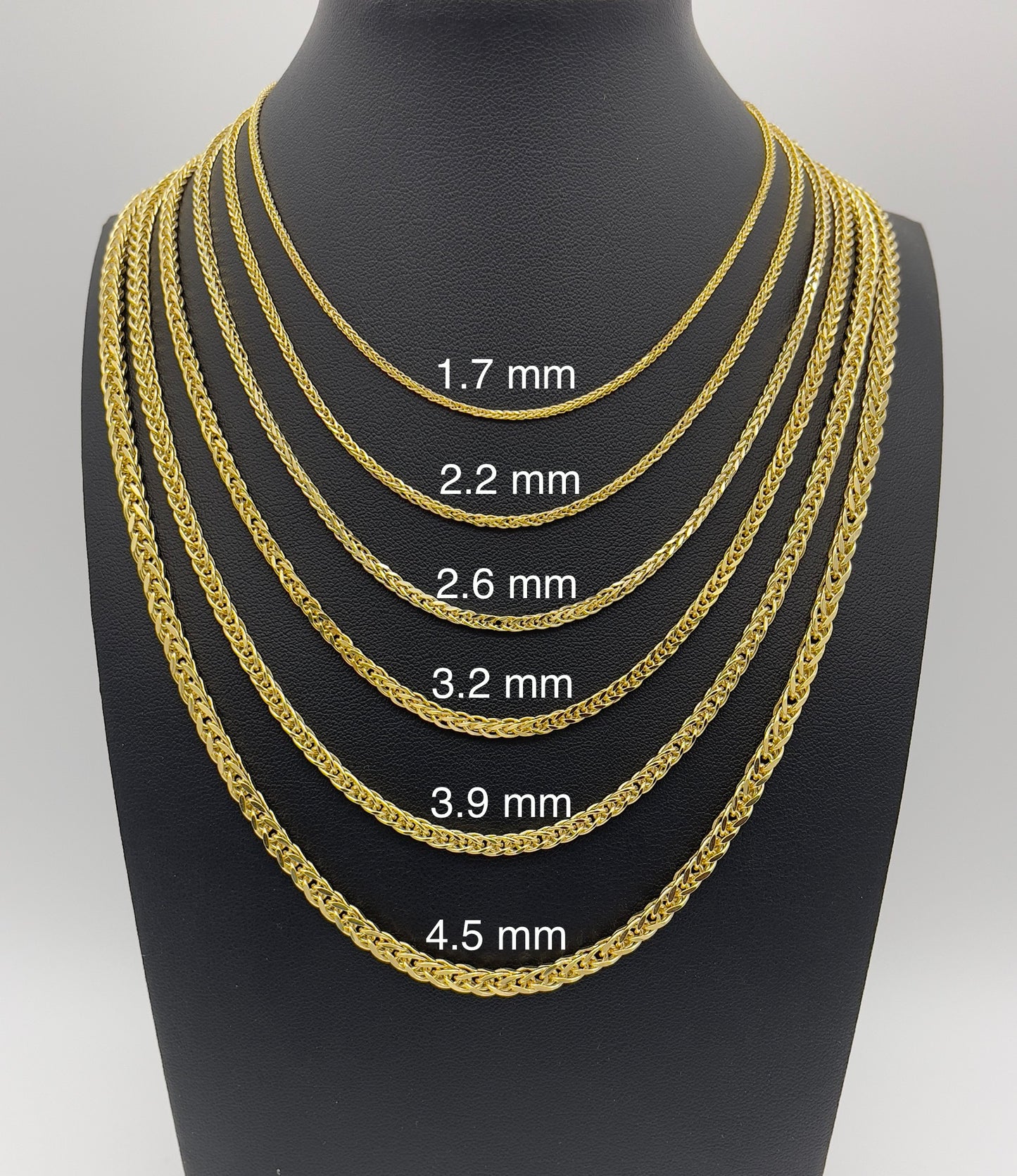 14K Gold Square Wheat Chain Diamond Cut Necklace