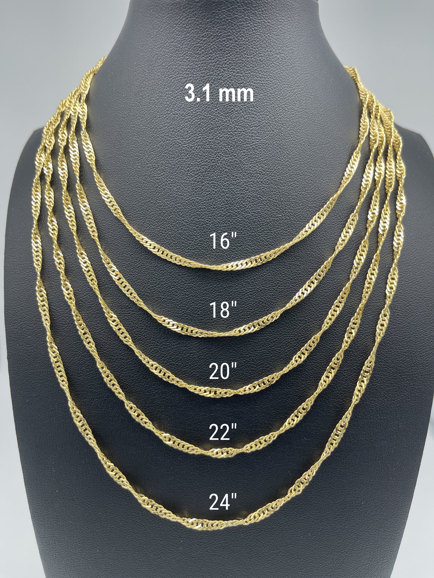 14K Yellow Gold Singapore Chain Diamond Cut Necklace