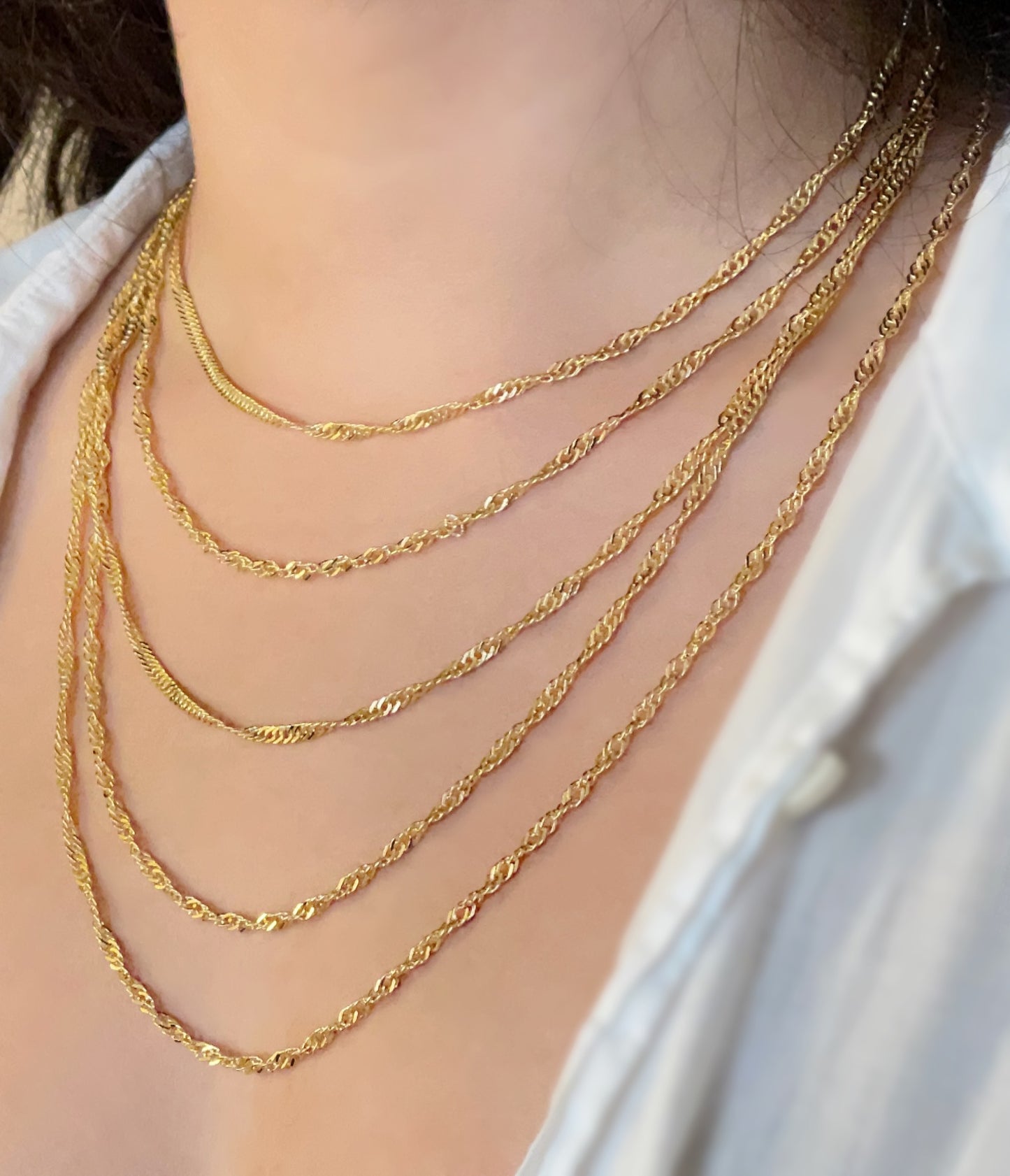 14K Yellow Gold Singapore Chain Diamond Cut Necklace