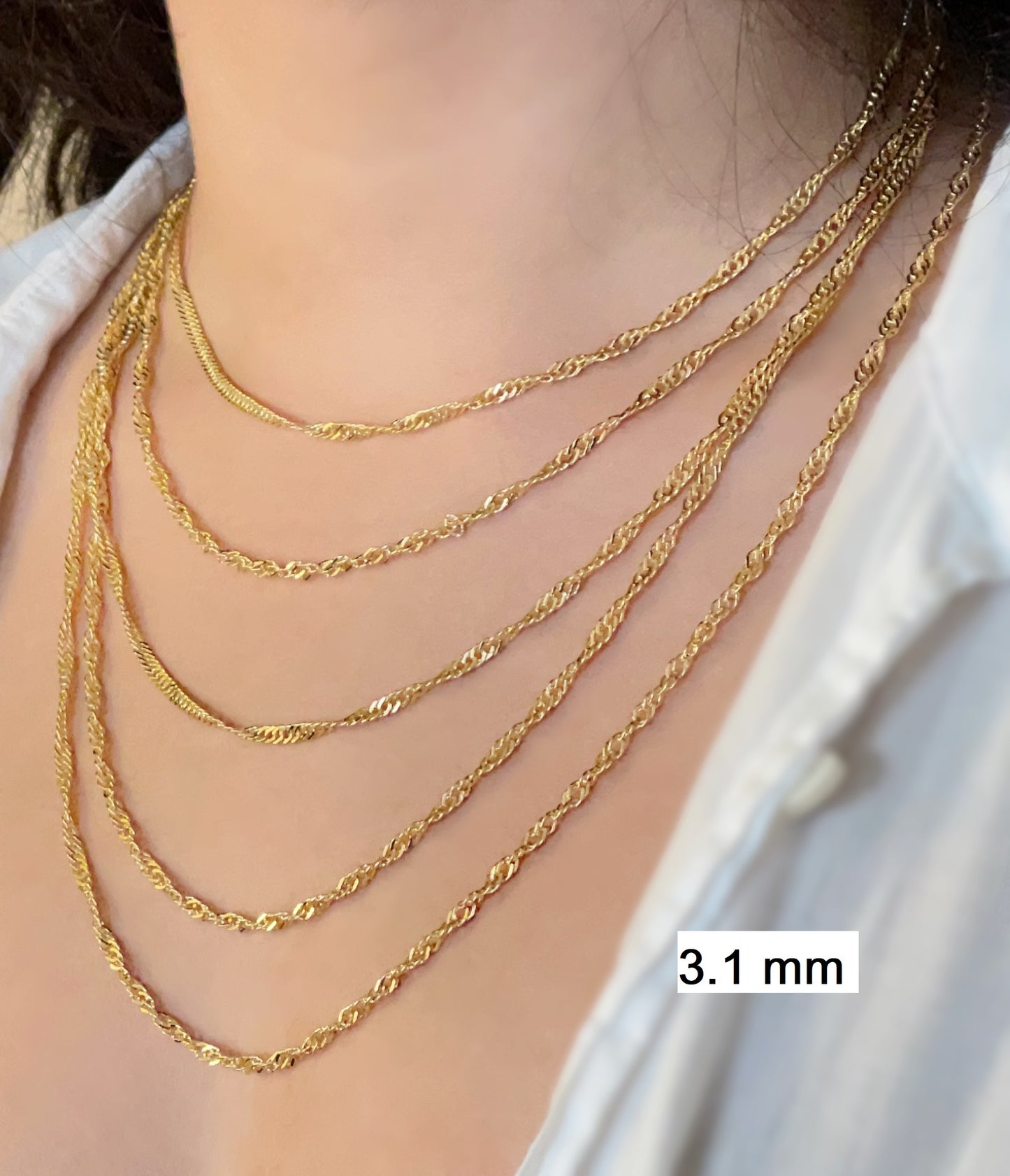 14K Yellow Gold Singapore Chain Diamond Cut Necklace