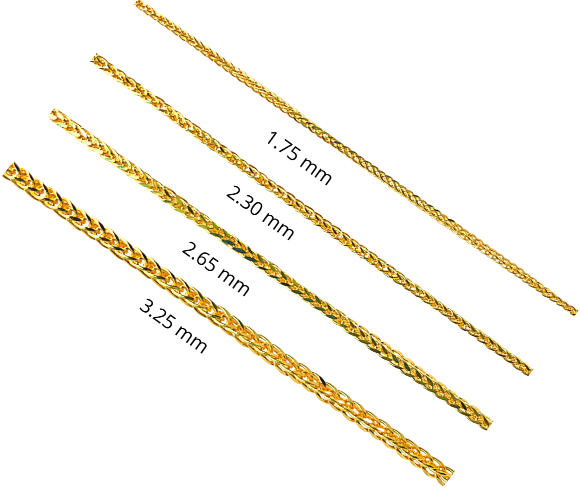 14K Gold Square Wheat Chain Diamond Cut Necklace
