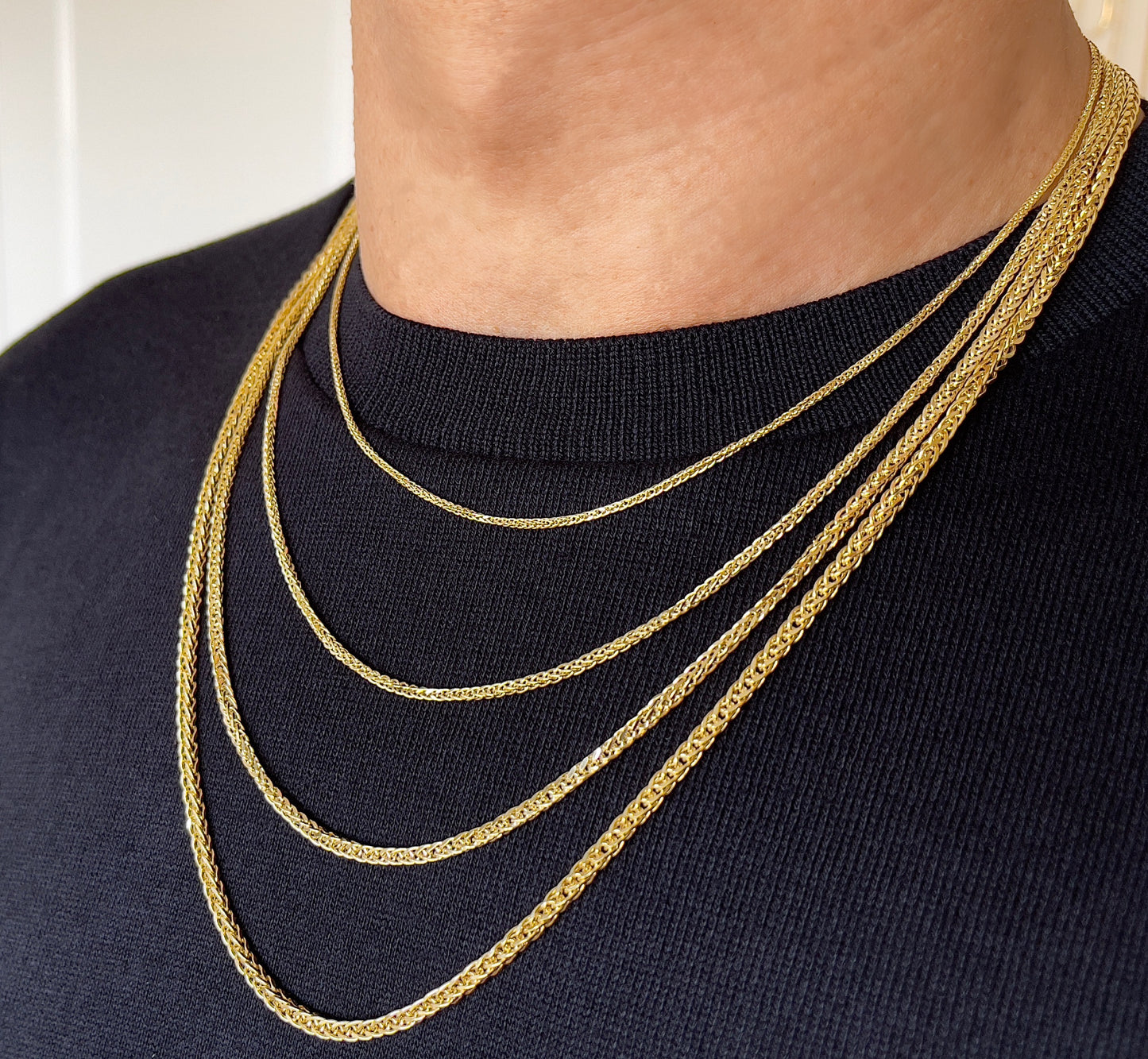 14K Gold Square Wheat Chain Diamond Cut Necklace