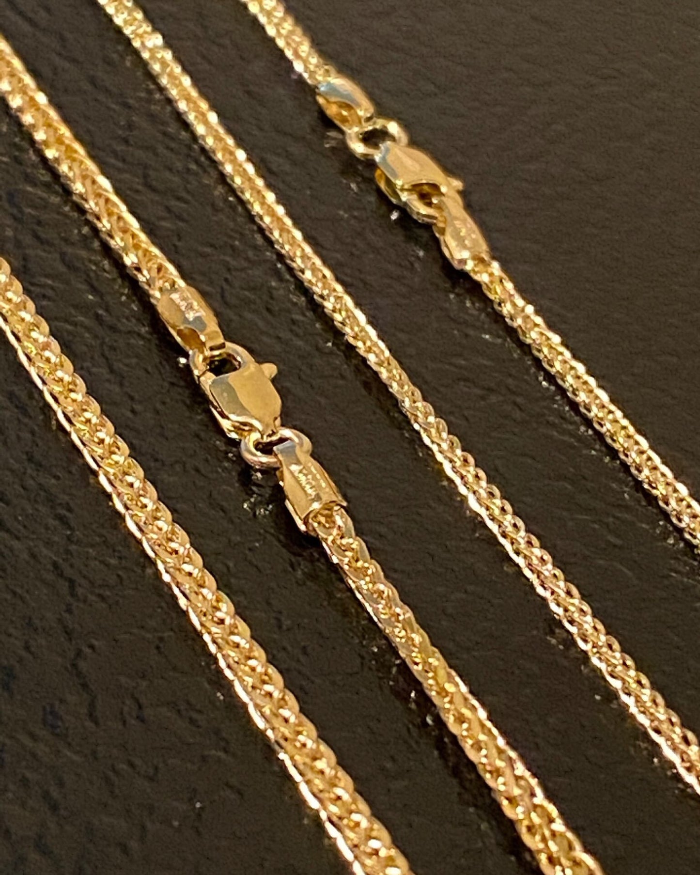 14K Gold Square Wheat Chain Diamond Cut Necklace